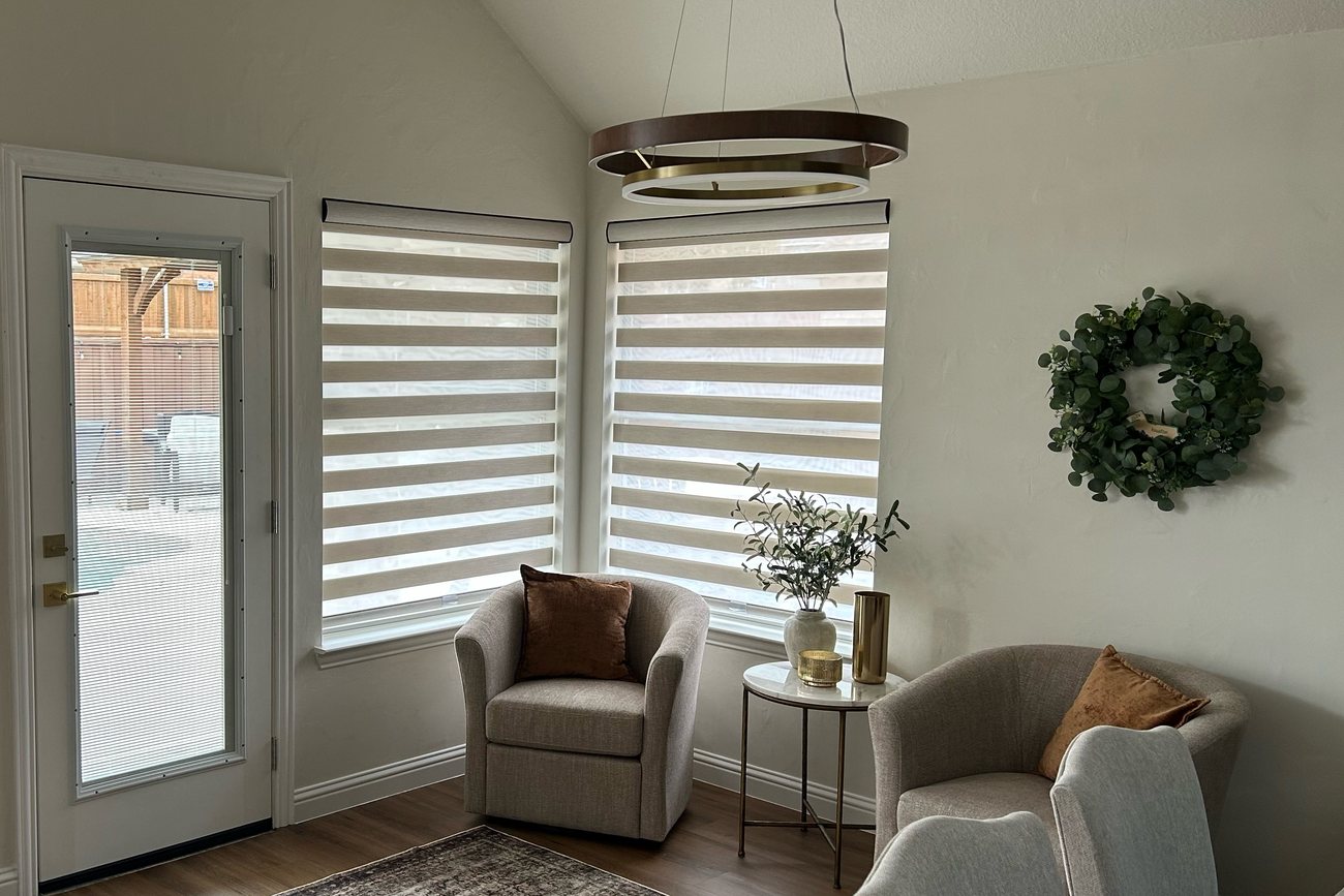 Custom banded shades after installation by Love Is Blinds Kentucky